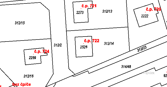 Přibyslav 722 na parcele st. 2526 v KÚ Přibyslav, Katastrální mapa