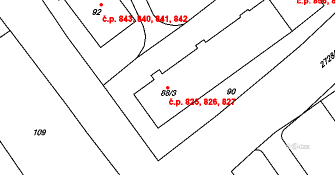 Dobruška 825,826,827 na parcele st. 88/3 v KÚ Dobruška, Katastrální mapa