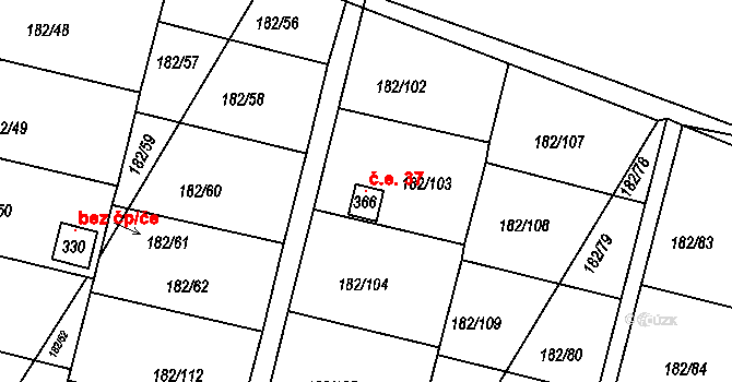 Borovina 37, Třebíč na parcele st. 366 v KÚ Řípov, Katastrální mapa