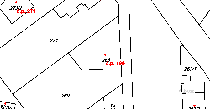 Malešov 199 na parcele st. 268 v KÚ Malešov, Katastrální mapa