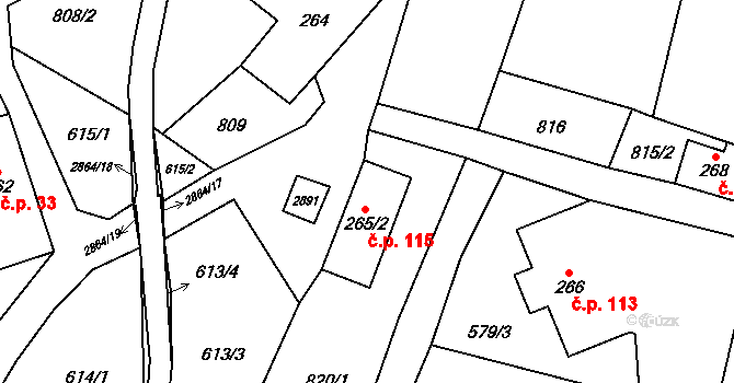Velký Šenov 115 na parcele st. 265/2 v KÚ Velký Šenov, Katastrální mapa