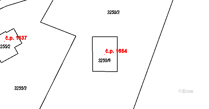 Rumburk 1 1654, Rumburk na parcele st. 3250/6 v KÚ Rumburk, Katastrální mapa