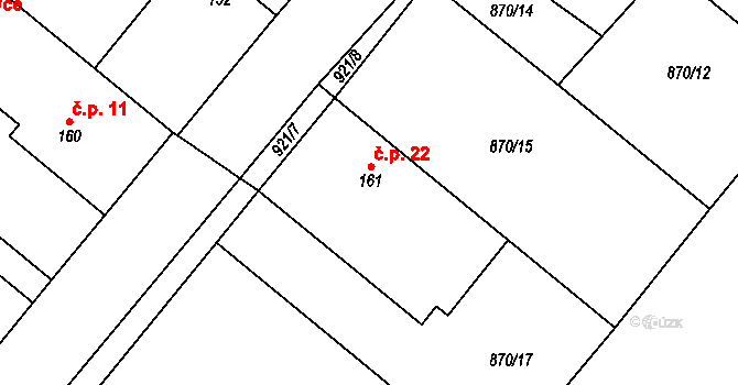 Vestec 22 na parcele st. 161 v KÚ Vestec nad Mrlinou, Katastrální mapa