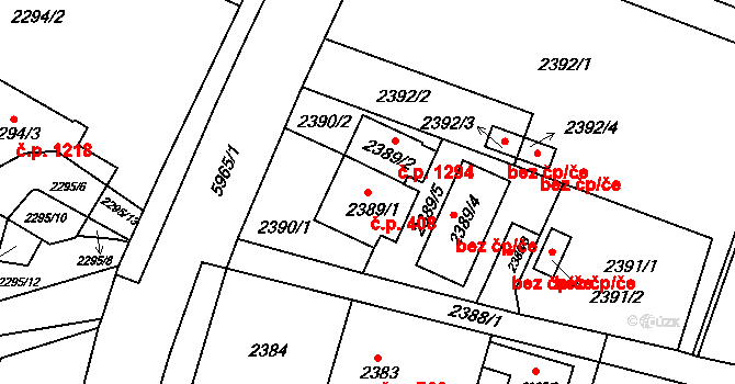 Bystřice 408 na parcele st. 2389/1 v KÚ Bystřice nad Olší, Katastrální mapa