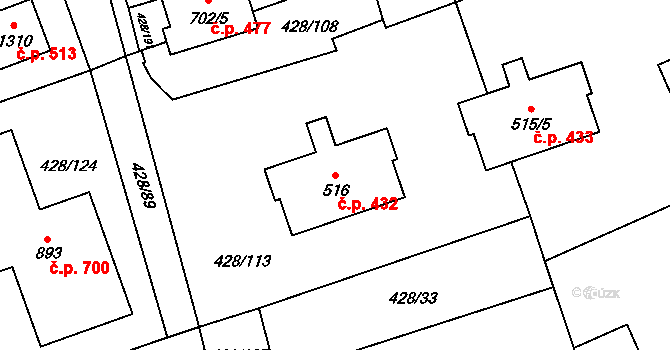 Horoměřice 432 na parcele st. 516 v KÚ Horoměřice, Katastrální mapa