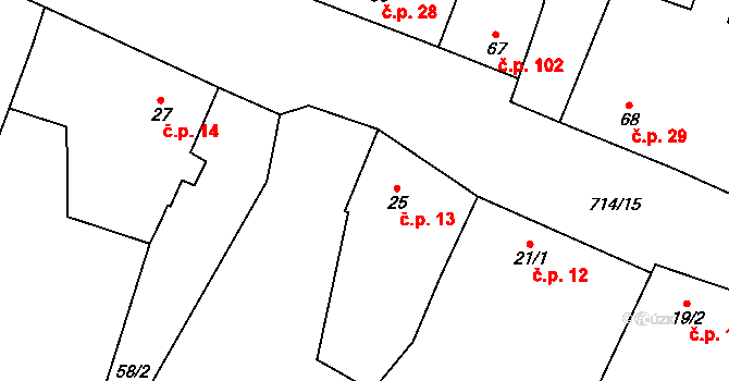 Zdislavice 13, Troubky-Zdislavice na parcele st. 25 v KÚ Zdislavice, Katastrální mapa