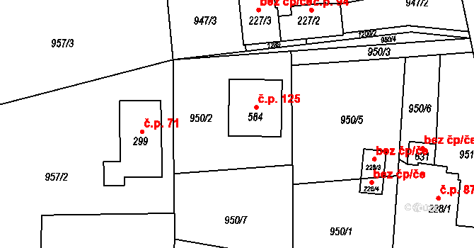 Dolní Sklenov 125, Hukvaldy na parcele st. 584 v KÚ Sklenov, Katastrální mapa