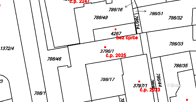 Blansko 2025 na parcele st. 3796/1 v KÚ Blansko, Katastrální mapa
