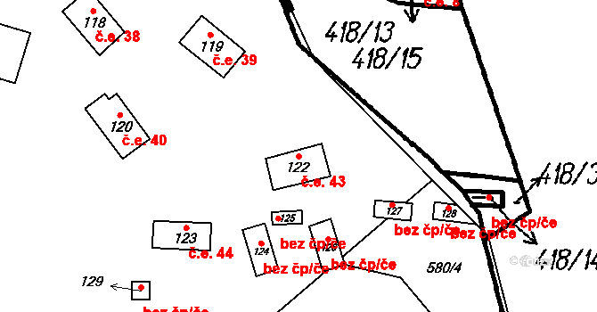 Trpísty 43 na parcele st. 122 v KÚ Trpísty, Katastrální mapa