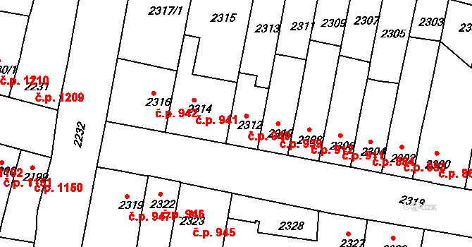 Tachov 940 na parcele st. 2312 v KÚ Tachov, Katastrální mapa