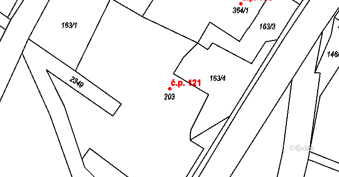 Osík 121 na parcele st. 203 v KÚ Osík, Katastrální mapa
