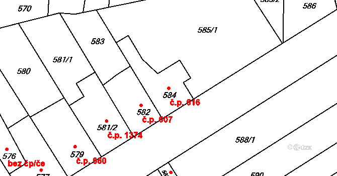 Hulín 616 na parcele st. 584 v KÚ Hulín, Katastrální mapa