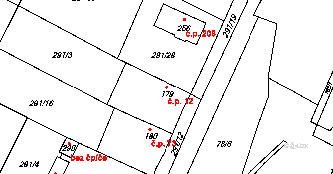 Mnetěš 12 na parcele st. 179 v KÚ Mnetěš, Katastrální mapa
