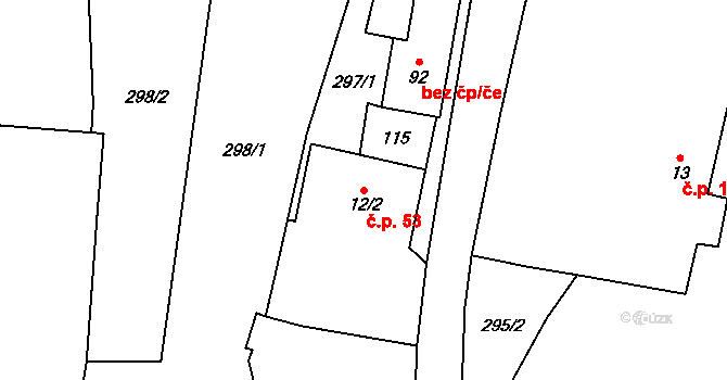 Chlebov 53, Soběslav na parcele st. 12/2 v KÚ Chlebov, Katastrální mapa