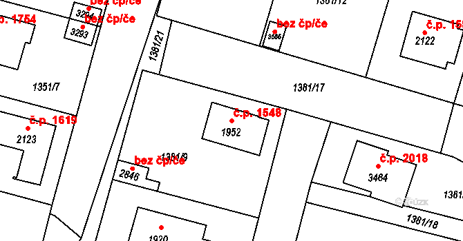 Hořice 1548 na parcele st. 1952 v KÚ Hořice v Podkrkonoší, Katastrální mapa