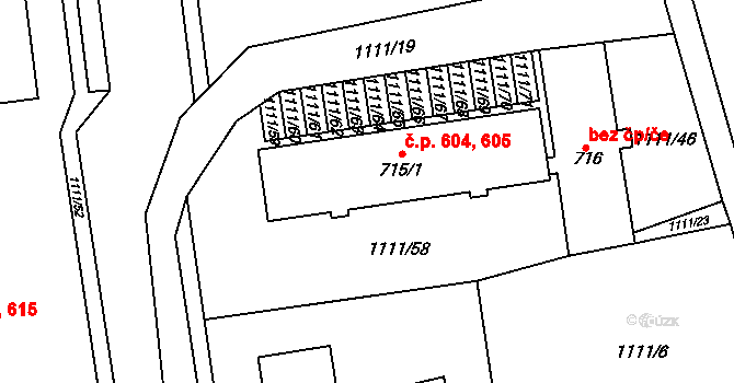 Kopidlno 604,605 na parcele st. 715/1 v KÚ Kopidlno, Katastrální mapa
