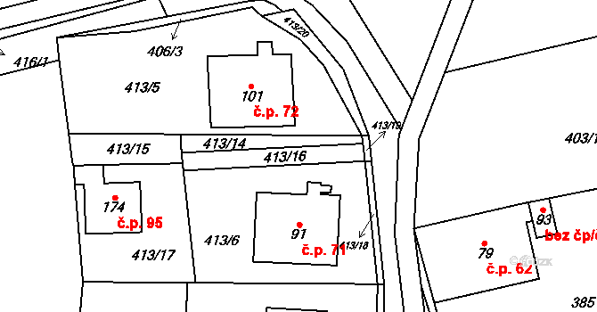 Žandov 71, Chlumec na parcele st. 91 v KÚ Žandov u Chlumce, Katastrální mapa