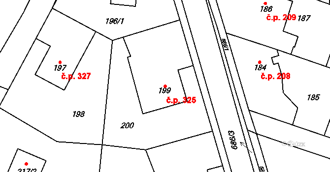 Kostomlaty nad Labem 325 na parcele st. 199 v KÚ Kostomlaty nad Labem, Katastrální mapa