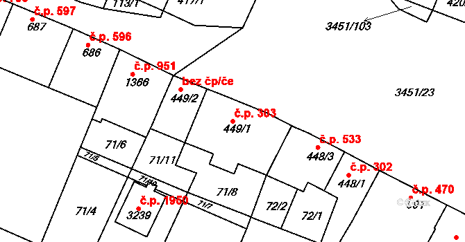 Lysá nad Labem 303 na parcele st. 449/1 v KÚ Lysá nad Labem, Katastrální mapa