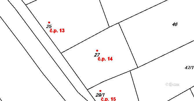 Hruška 14 na parcele st. 27 v KÚ Hruška, Katastrální mapa