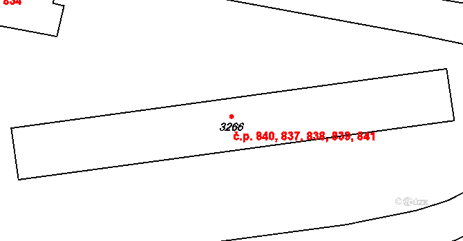Borovina 837,838,839,840,841, Třebíč na parcele st. 3266 v KÚ Třebíč, Katastrální mapa