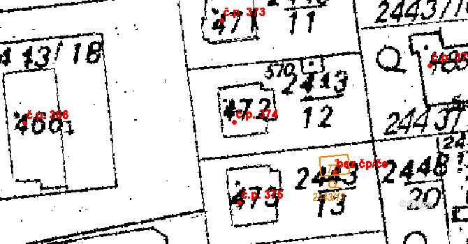 Jaroměřice 374 na parcele st. 472 v KÚ Jaroměřice, Katastrální mapa