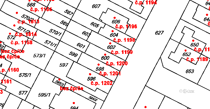 Černá Pole 1200, Brno na parcele st. 600 v KÚ Černá Pole, Katastrální mapa