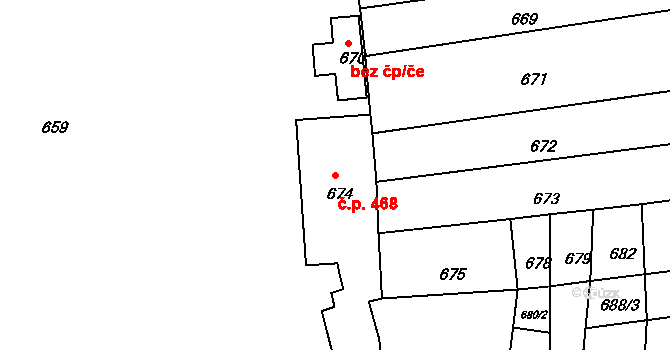 Komárov 468, Brno na parcele st. 674 v KÚ Komárov, Katastrální mapa