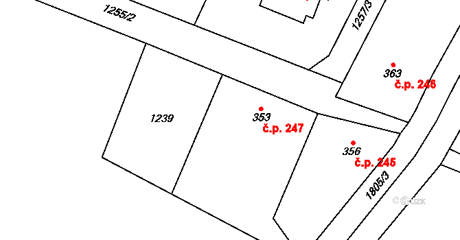 Karlovice 247 na parcele st. 353 v KÚ Karlovice ve Slezsku, Katastrální mapa