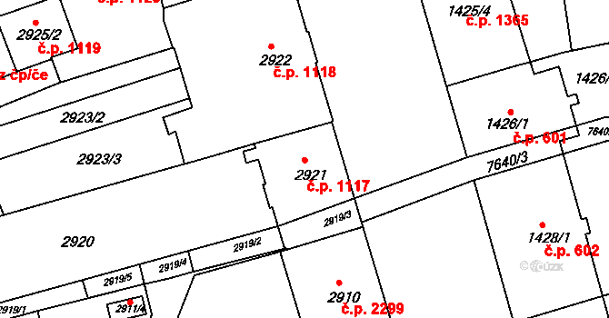 Frýdek 1117, Frýdek-Místek na parcele st. 2921 v KÚ Frýdek, Katastrální mapa