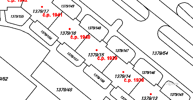 Místek 1939, Frýdek-Místek na parcele st. 1379/15 v KÚ Místek, Katastrální mapa