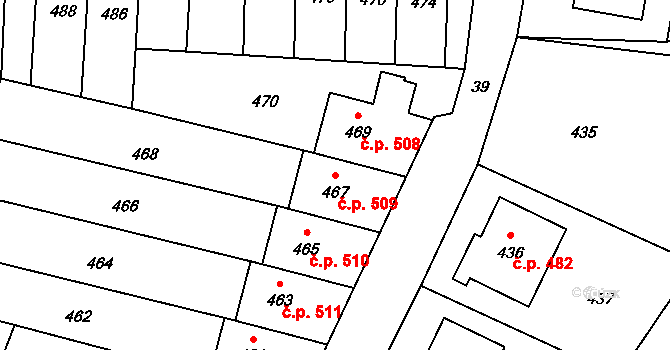 Jablůnka 509 na parcele st. 467 v KÚ Jablůnka, Katastrální mapa