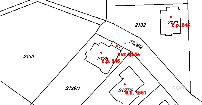Braník 246, Praha na parcele st. 2128 v KÚ Braník, Katastrální mapa