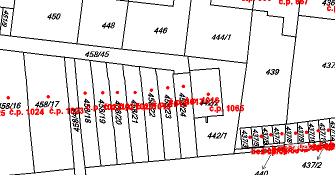 Střešovice 1017, Praha na parcele st. 458/23 v KÚ Střešovice, Katastrální mapa