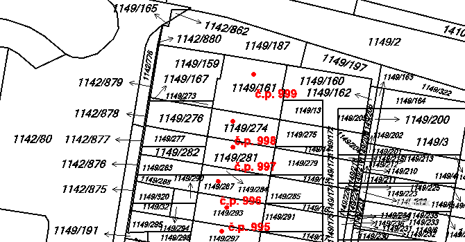 Řepy 998, Praha na parcele st. 1149/274 v KÚ Řepy, Katastrální mapa
