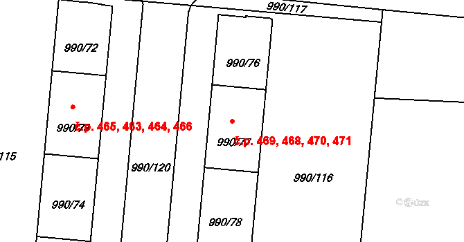 Čimice 468,469,470,471, Praha na parcele st. 990/77 v KÚ Čimice, Katastrální mapa