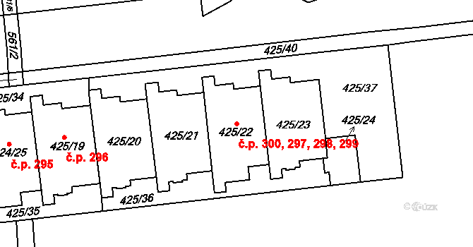 Petrovice 297,298,299,300, Praha na parcele st. 425/22 v KÚ Petrovice, Katastrální mapa