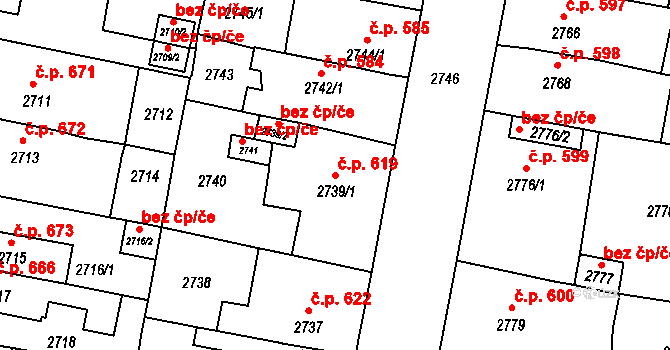 Jirkov 619 na parcele st. 2739/1 v KÚ Jirkov, Katastrální mapa