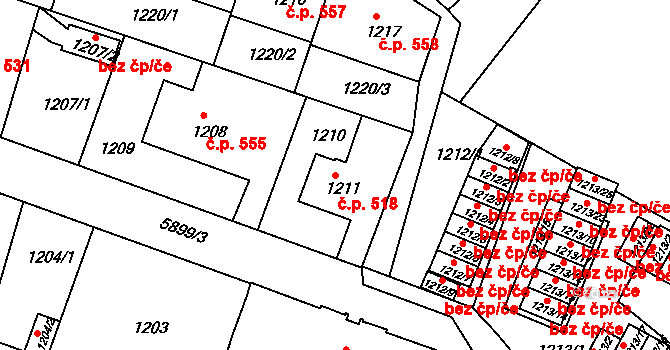 Liberec IV-Perštýn 518, Liberec na parcele st. 1211 v KÚ Liberec, Katastrální mapa