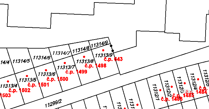 Severní Předměstí 643, Plzeň na parcele st. 11313/9 v KÚ Plzeň, Katastrální mapa