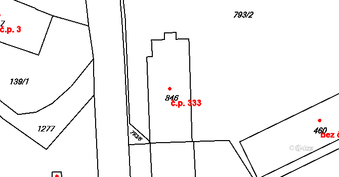 Hylváty 333, Ústí nad Orlicí na parcele st. 846 v KÚ Hylváty, Katastrální mapa