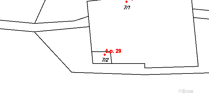 Horní Miletín 29, Lišov na parcele st. 7/2 v KÚ Horní Miletín, Katastrální mapa