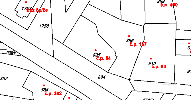 Týnec nad Labem 64 na parcele st. 895 v KÚ Týnec nad Labem, Katastrální mapa