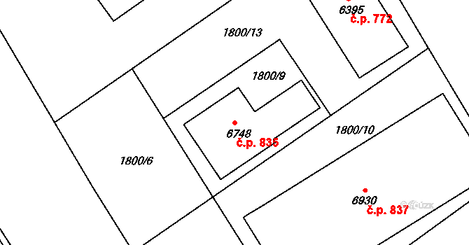 Chrudim III 835, Chrudim na parcele st. 6748 v KÚ Chrudim, Katastrální mapa