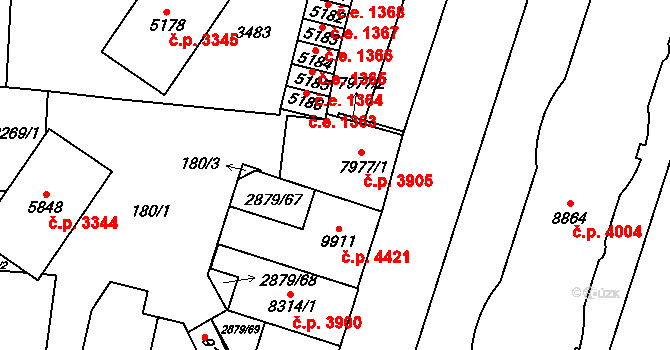 Hodonín 3905 na parcele st. 7977/1 v KÚ Hodonín, Katastrální mapa