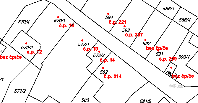Choceňské Předměstí 14, Vysoké Mýto na parcele st. 572/2 v KÚ Vysoké Mýto, Katastrální mapa