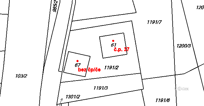 Louka 37, Jemnice na parcele st. 61 v KÚ Louka u Jemnice, Katastrální mapa
