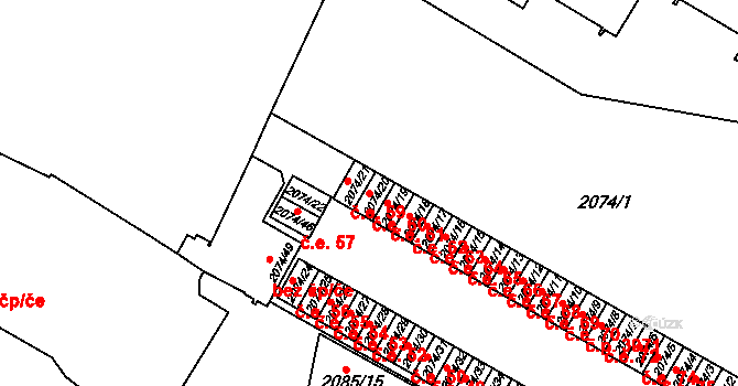 Brňany 60, Vyškov na parcele st. 2074/20 v KÚ Vyškov, Katastrální mapa