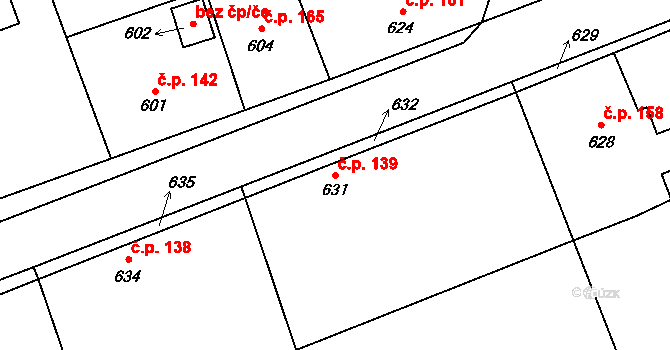 Netvořice 139 na parcele st. 631 v KÚ Netvořice, Katastrální mapa