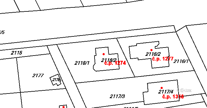 Poštorná 1274, Břeclav na parcele st. 2118/2 v KÚ Poštorná, Katastrální mapa